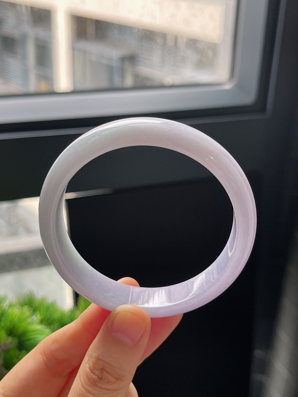 正圈57.2圈口，翡翠糯化种紫色手镯