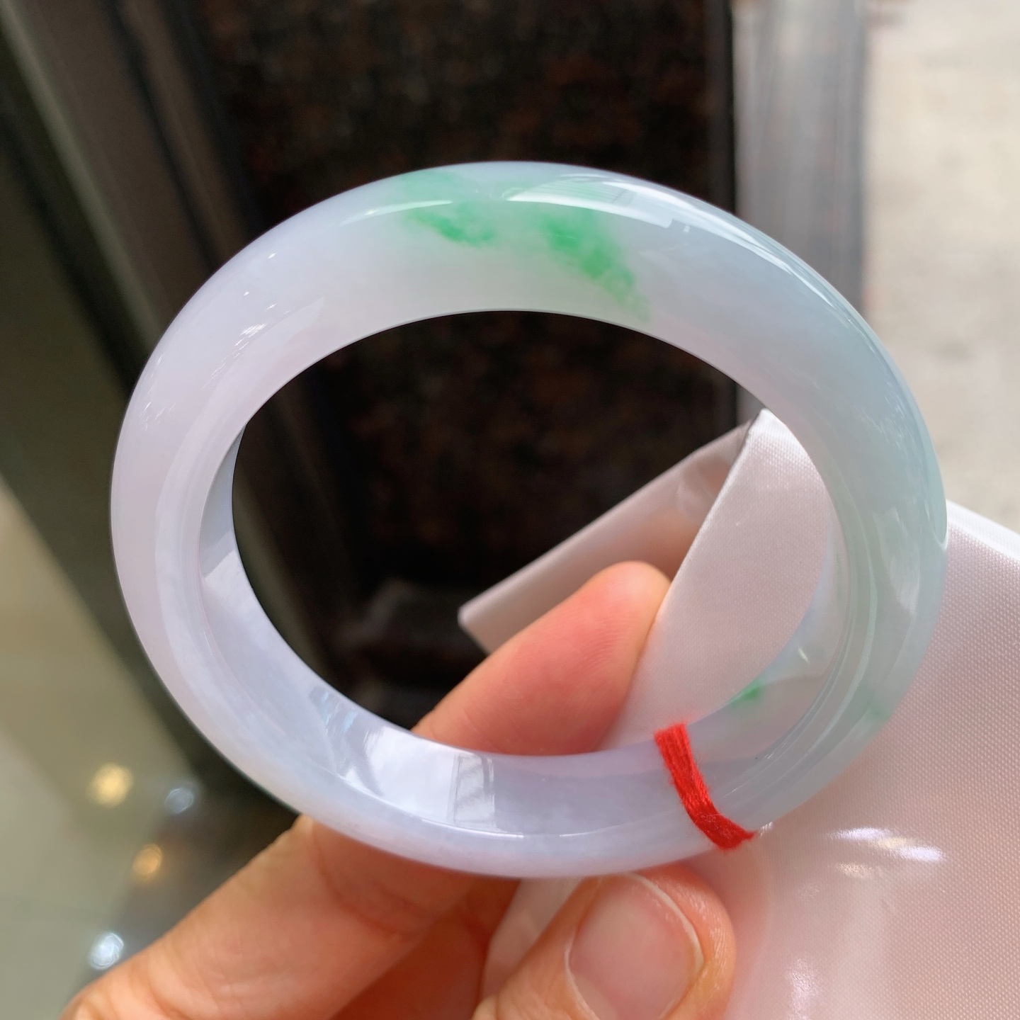正圈冰紫飘绿 有纹 尺寸：55/11.8/8.9 细腻