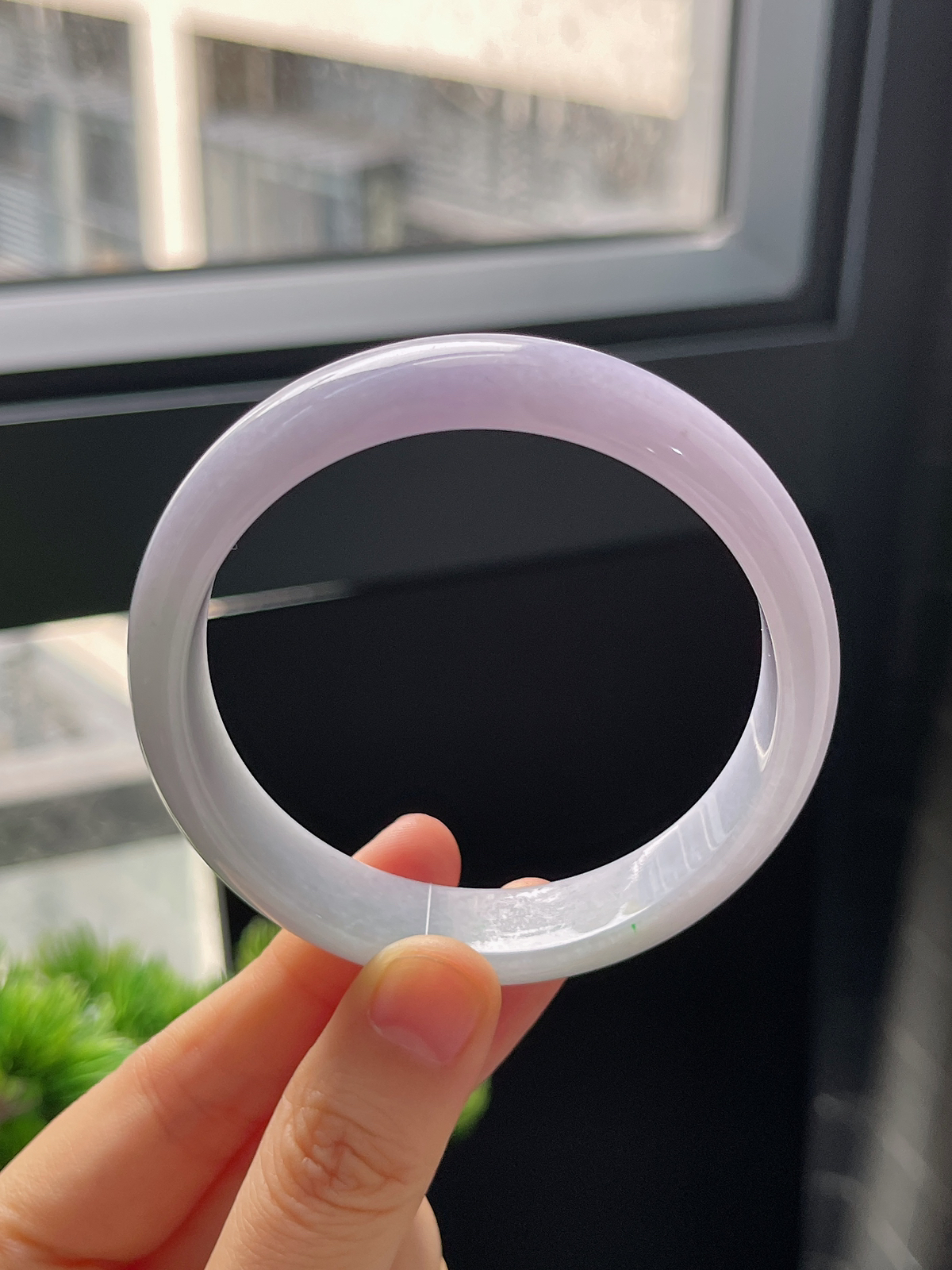 正圈57.2圈口，翡翠糯化种紫色手镯