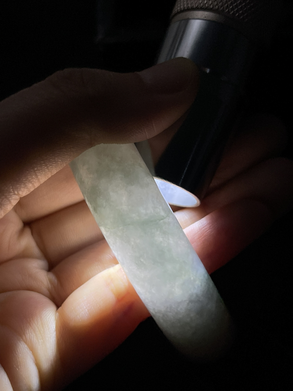 正圈55.9圈口，翡翠糯化种灰绿色手镯