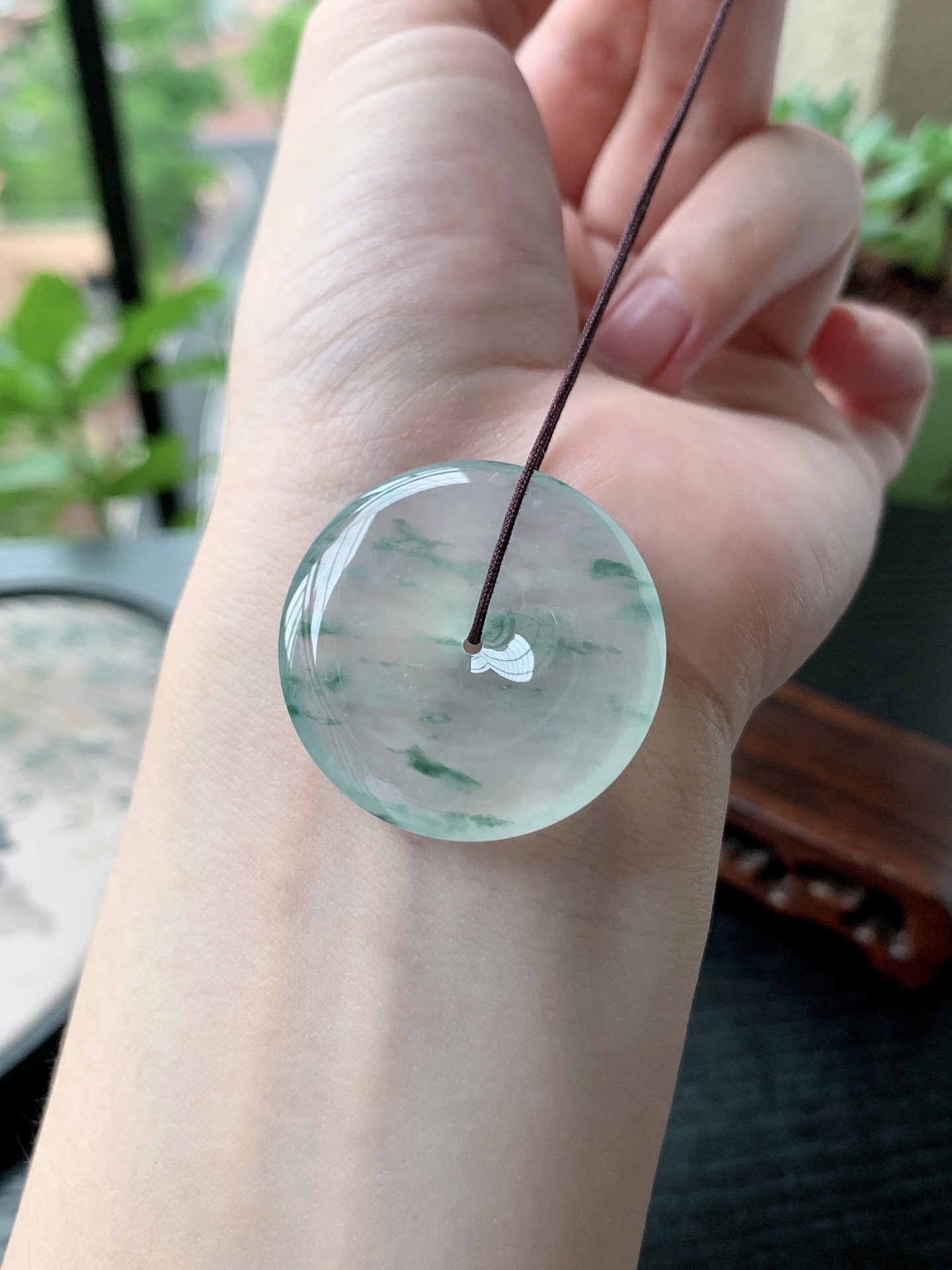 老坑冰种胶感飘蓝花平安扣吊坠 裸石尺寸:32.2-5.8mm