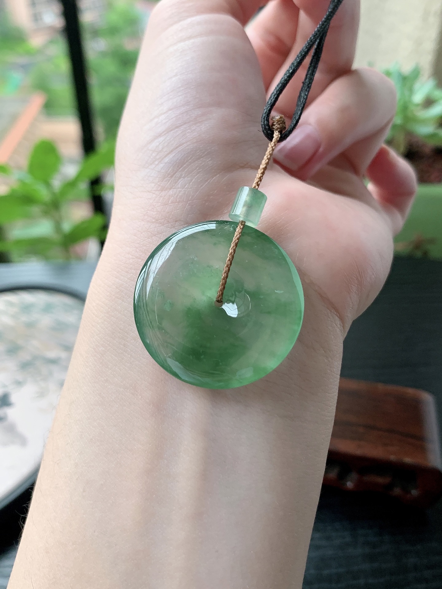 老坑冰种胶感飘阳绿平安扣吊坠 裸石尺寸:31.2-5.5mm
