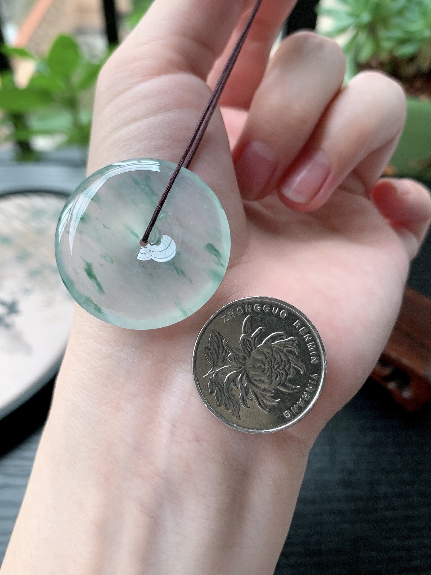 老坑冰种胶感飘蓝花平安扣吊坠 裸石尺寸:32.2-5.8mm