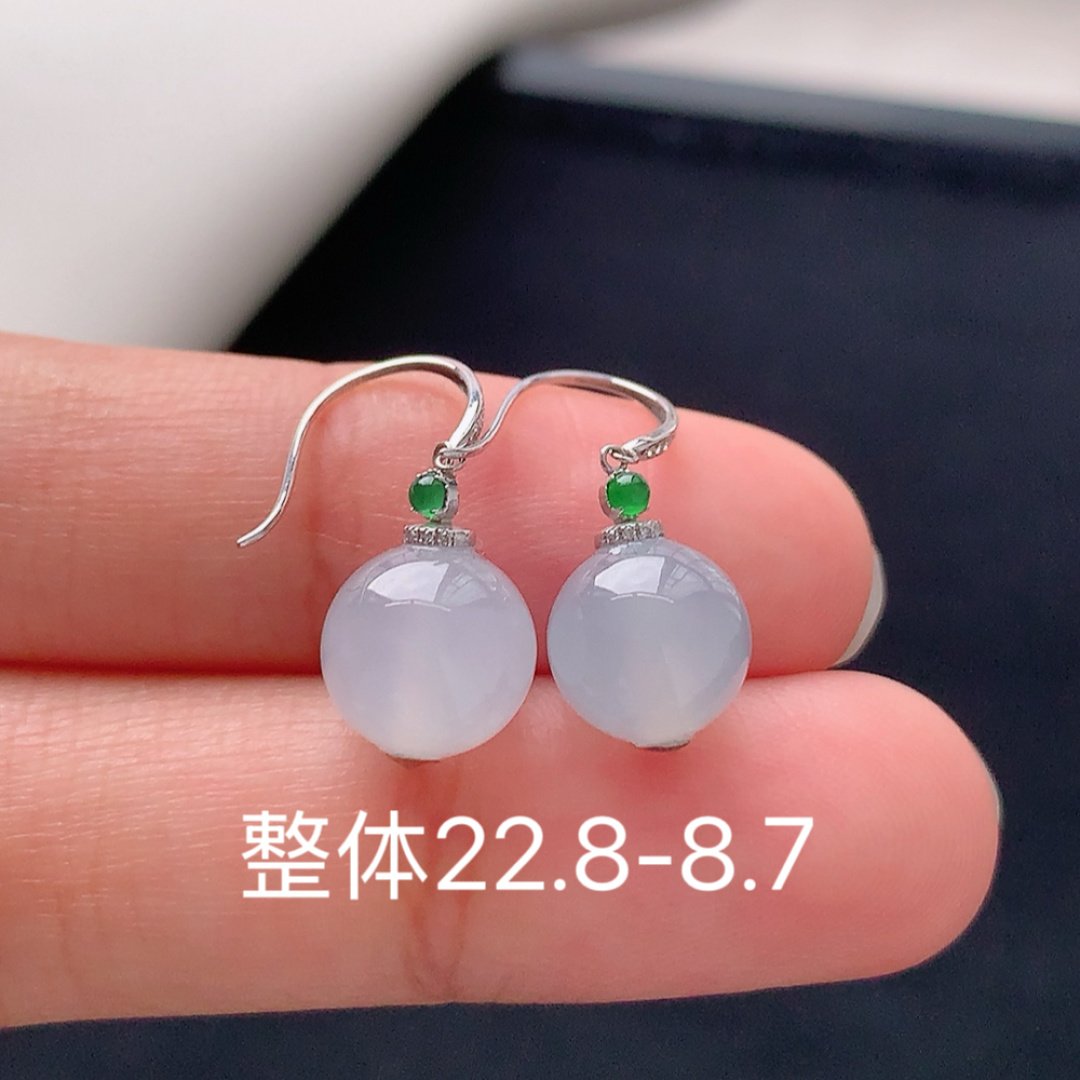 高冰圆珠耳坠 种色怡人 水润通透 色系甜美 佩戴温婉优雅 货号11516，22.8-8.7
