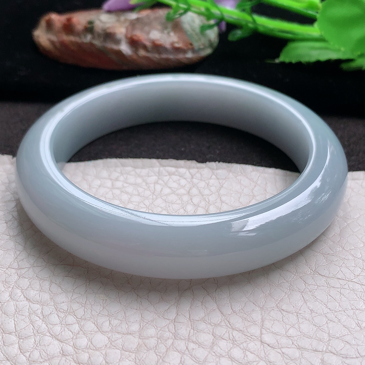 z大圈口61*13*9.5平安镯 缅甸翡翠a货玉手镯淡紫厚装宽边珠宝玉手环