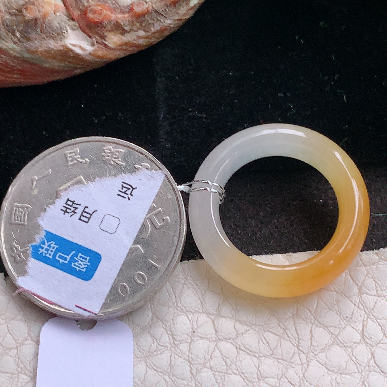 qxm实拍16.3*5.8*4.2天然缅甸翡翠冰黄双彩指环 精美玉戒指指圈