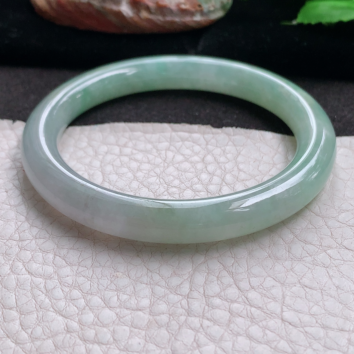 n实拍53.5*8.5叮当镯 缅甸翡翠a货玉手镯清新圆条珠宝玉手环 美人镯