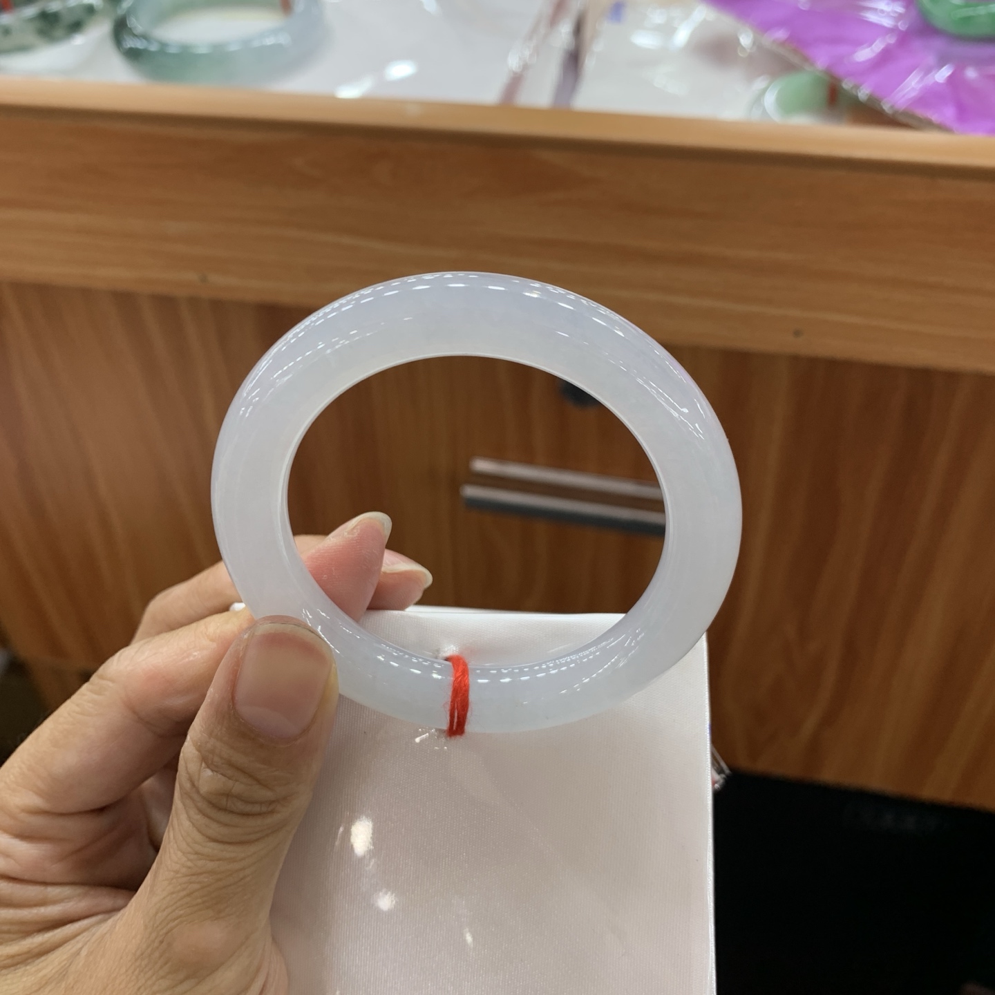 051818JM 冰底色圆条翡翠手镯 50.6-9.6