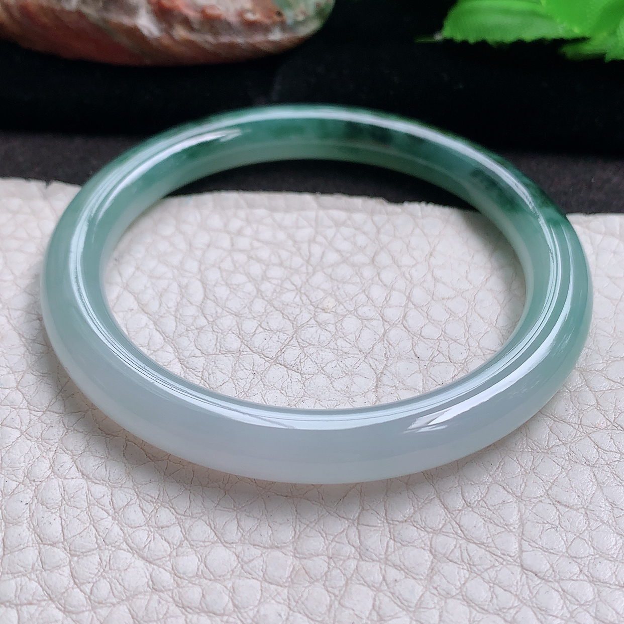 h小圈口53*7.5*8美人镯 缅甸翡翠a货玉手镯冰飘花圆条珠宝玉手环