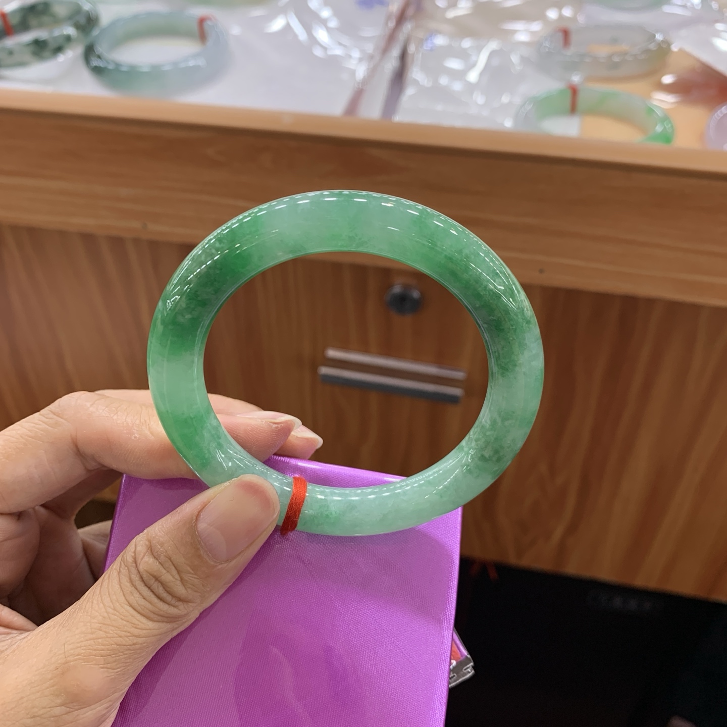 051819JM 满色圆条翡翠手镯 54.9-9.9