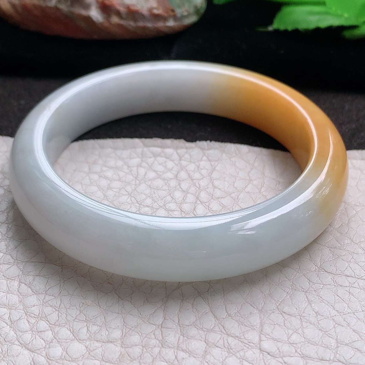 z实拍54*12*8.3招财平安镯 缅甸翡翠a货玉手镯双彩宽边珠宝玉手环