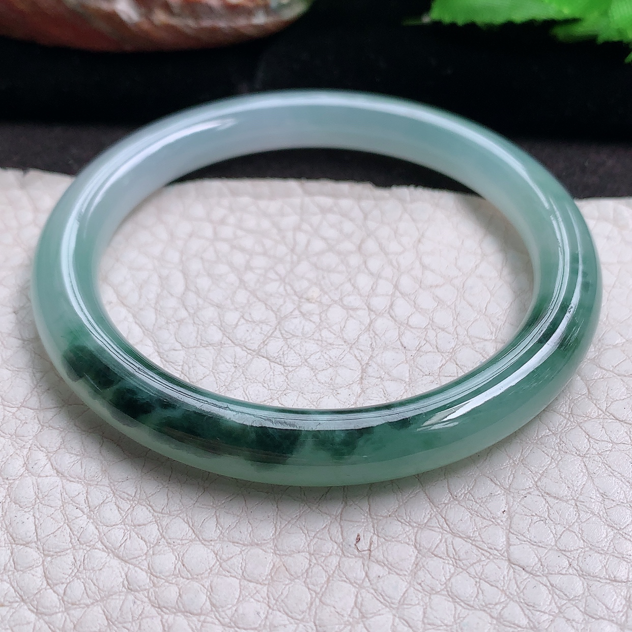 h小圈口53*7.5*8美人镯 缅甸翡翠a货玉手镯冰飘花圆条珠宝玉手环