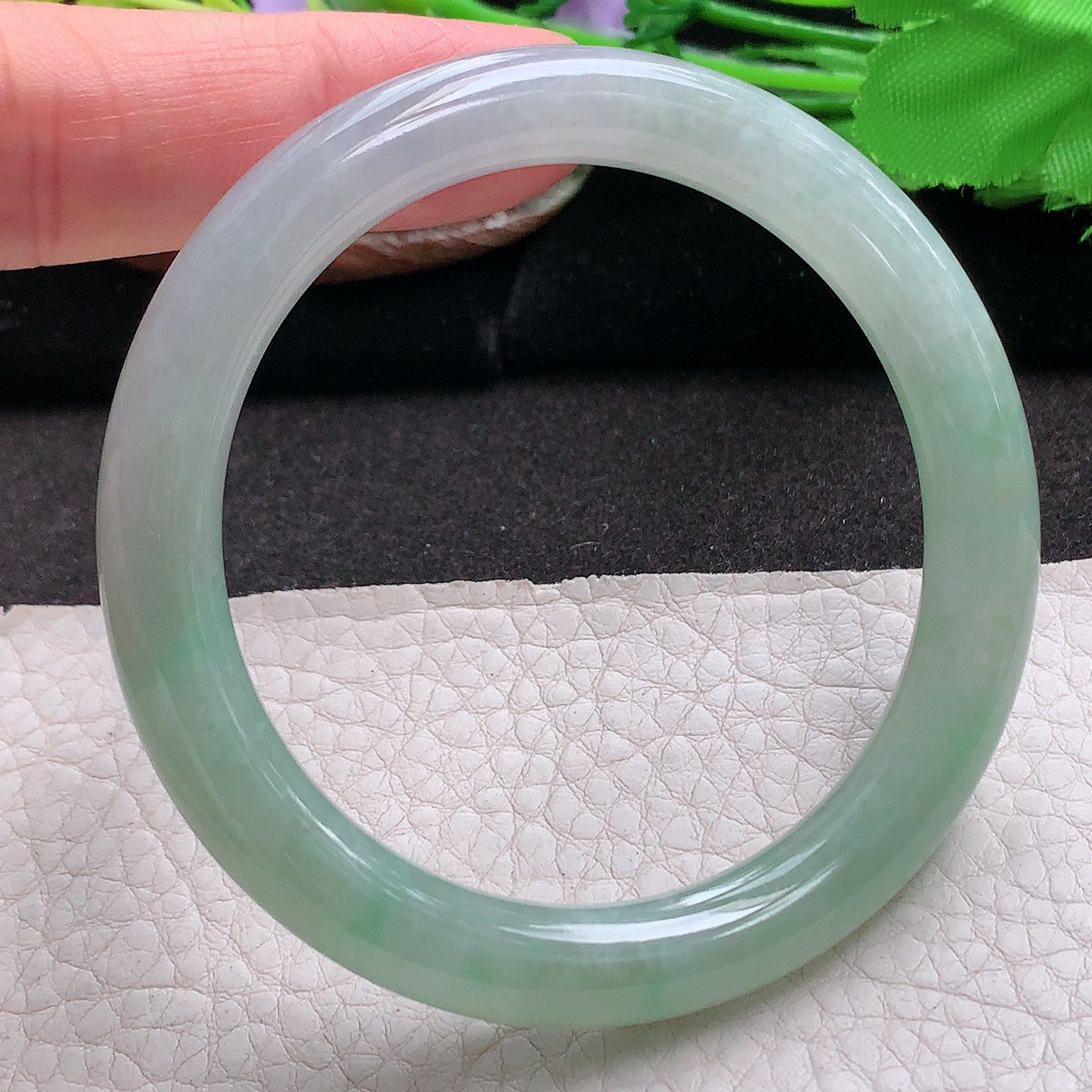 n实拍53.5*8.5叮当镯 缅甸翡翠a货玉手镯清新圆条珠宝玉手环 美人镯