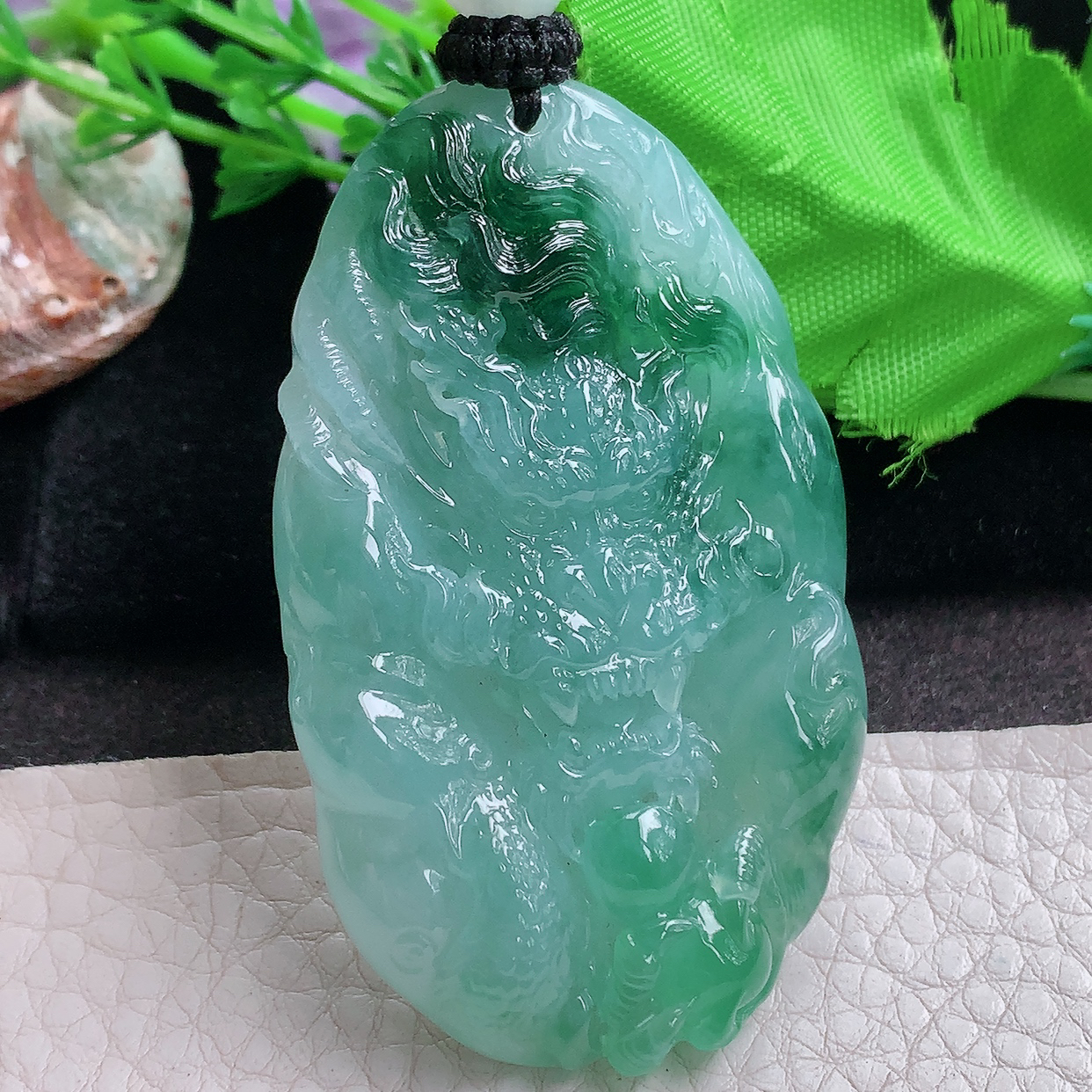 Yl实拍61.5*37.3*11.5天然缅甸翡翠飘花神龙戏珠吊坠 厚装大龙牌