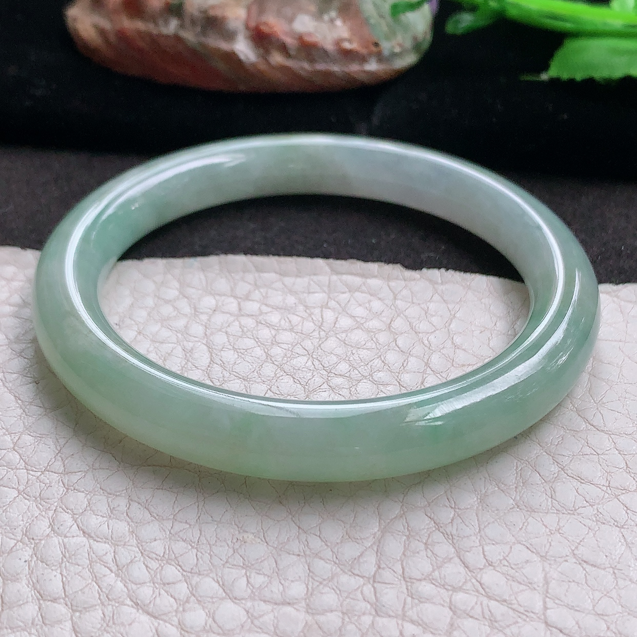 n实拍53.5*8.5叮当镯 缅甸翡翠a货玉手镯清新圆条珠宝玉手环 美人镯