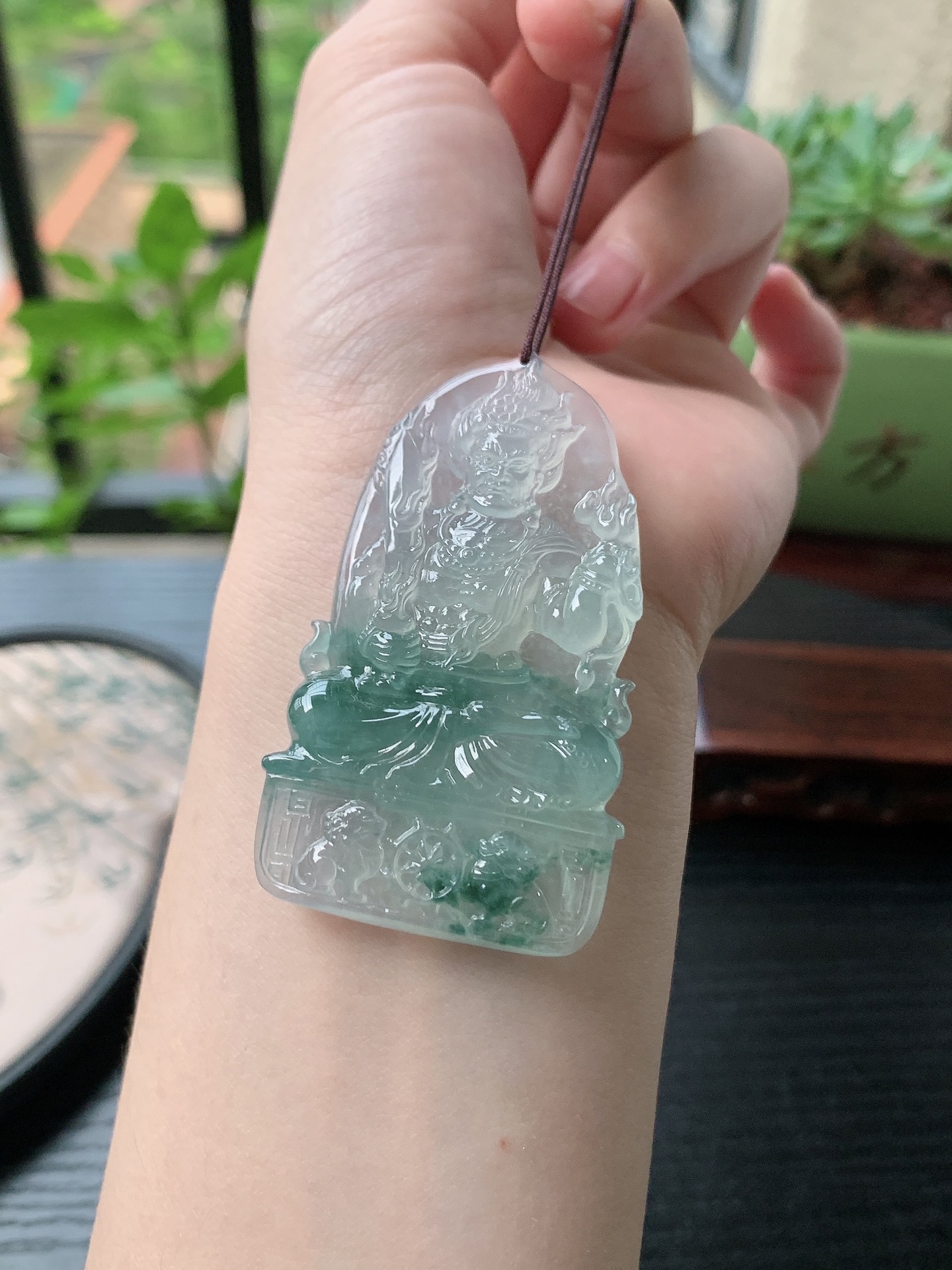 老坑冰种胶感飘花地藏王菩萨吊坠,裸石尺寸:60.5-35.8-6mm