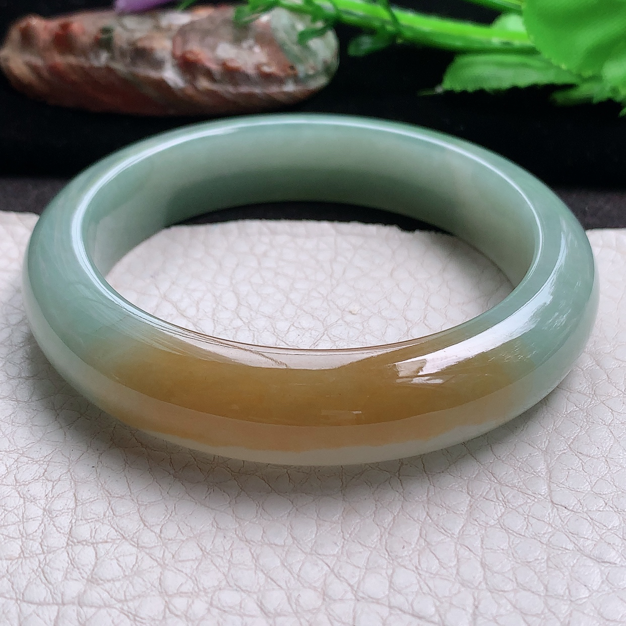 h实拍58*13.5*9招财镯 缅甸翡翠a货玉手镯双彩宽边珠宝玉手环