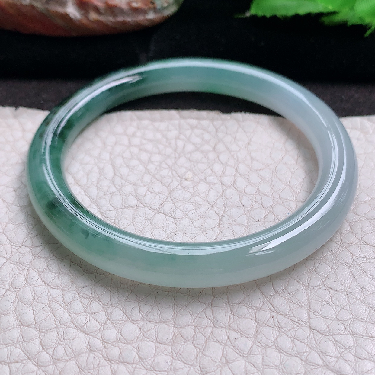 h小圈口53*7.5*8美人镯 缅甸翡翠a货玉手镯冰飘花圆条珠宝玉手环