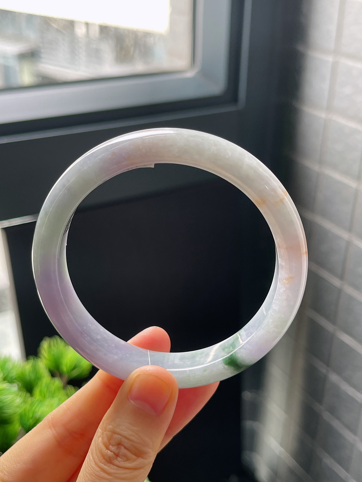 正圈58.8圈口，翡翠糯化种福禄寿三彩手镯
