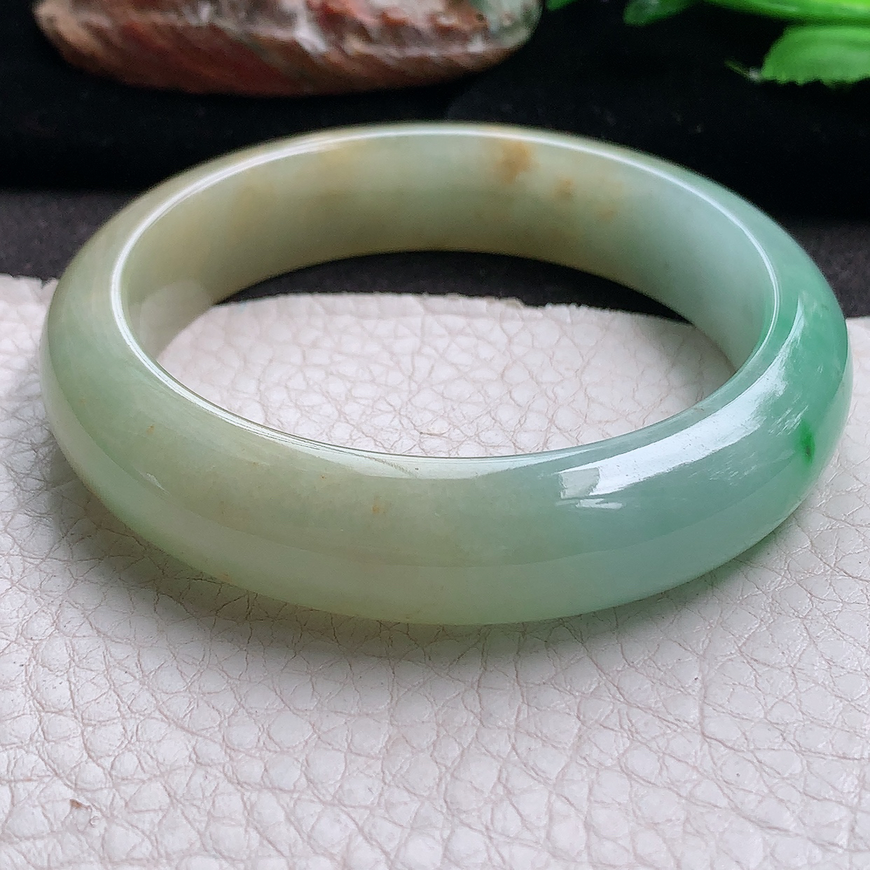 h实拍55.8*13.5*8.8招财镯 缅甸翡翠a货玉手镯三彩水润宽边珠宝玉手环