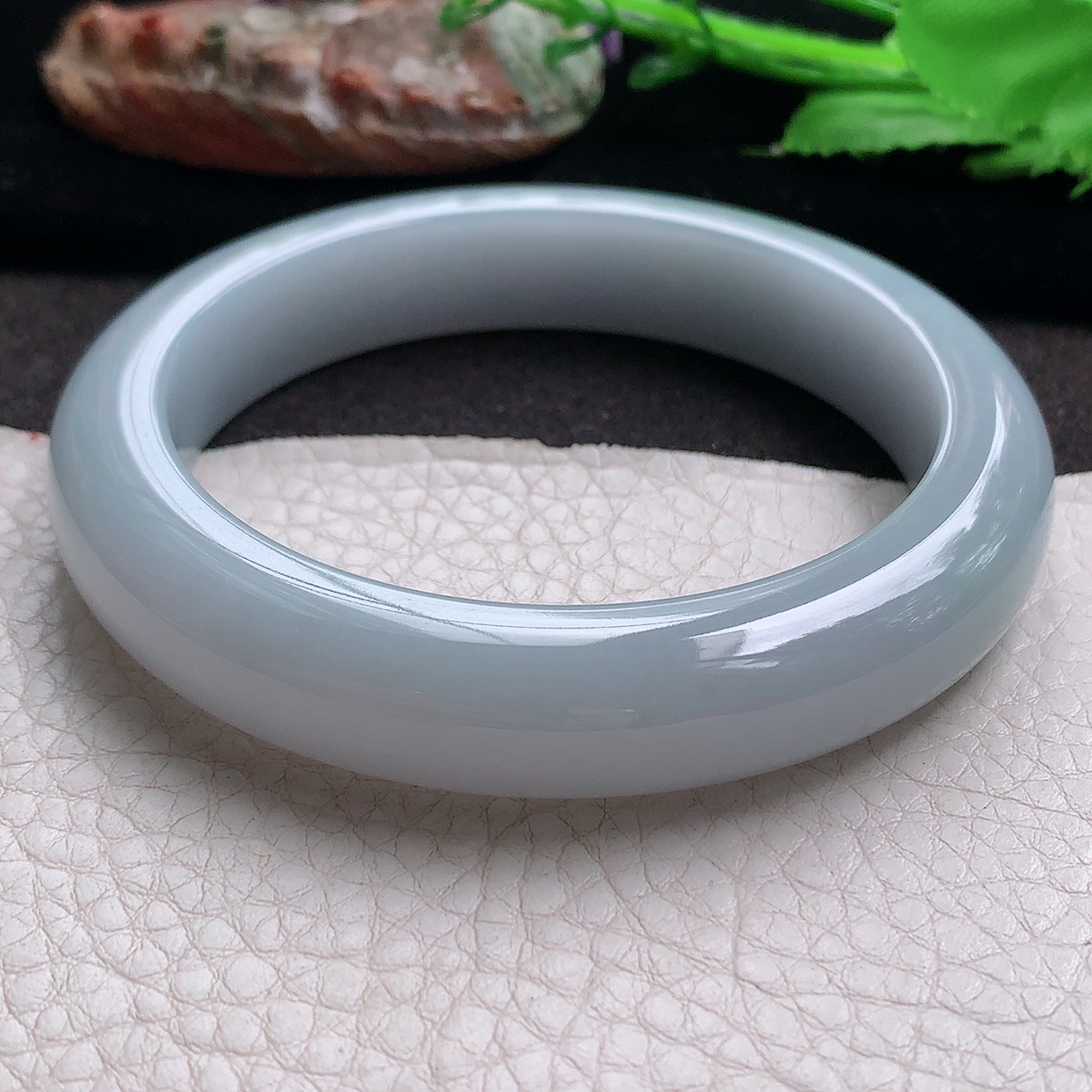 z大圈口61*13*9.5平安镯 缅甸翡翠a货玉手镯淡紫厚装宽边珠宝玉手环