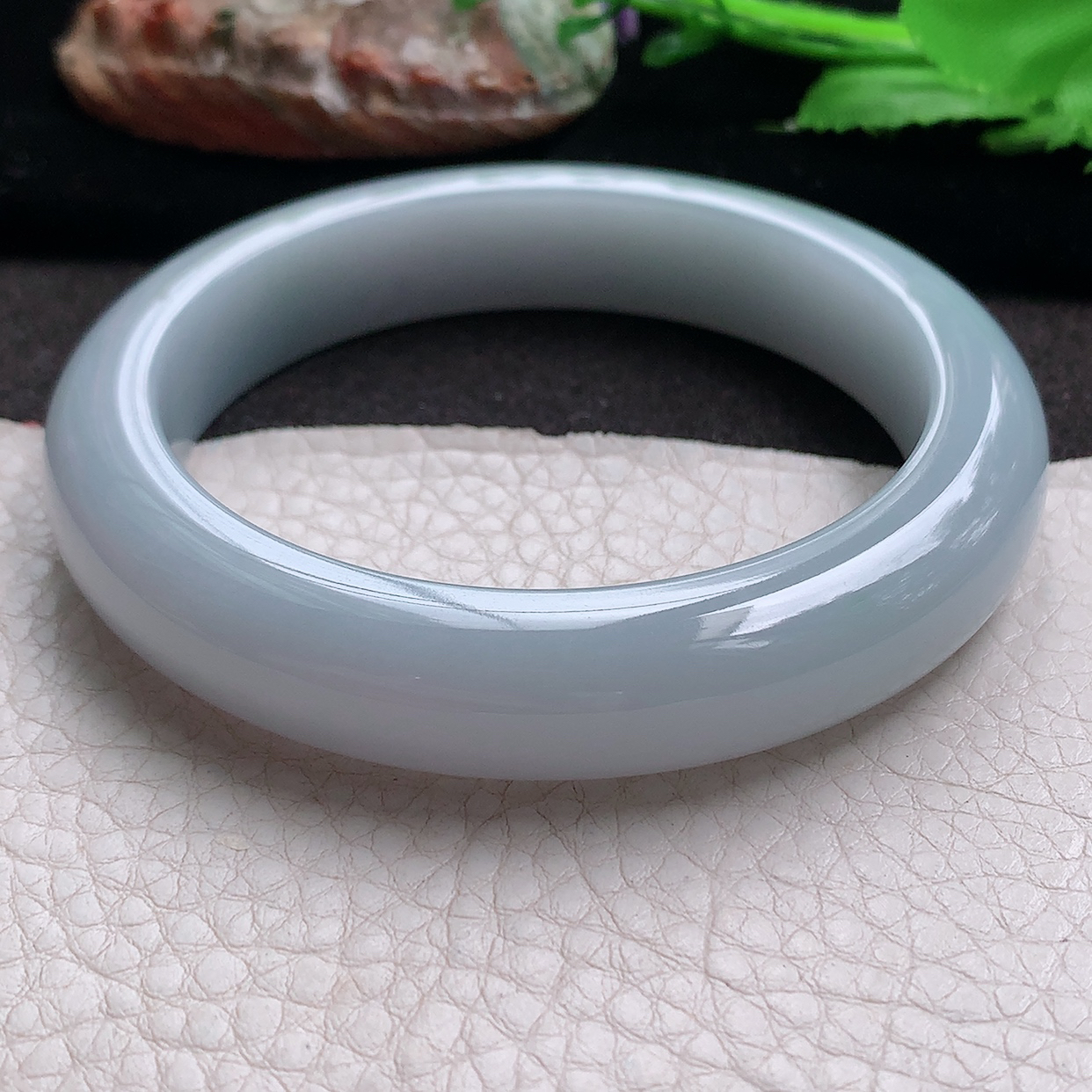 z大圈口61*13*9.5平安镯 缅甸翡翠a货玉手镯淡紫厚装宽边珠宝玉手环