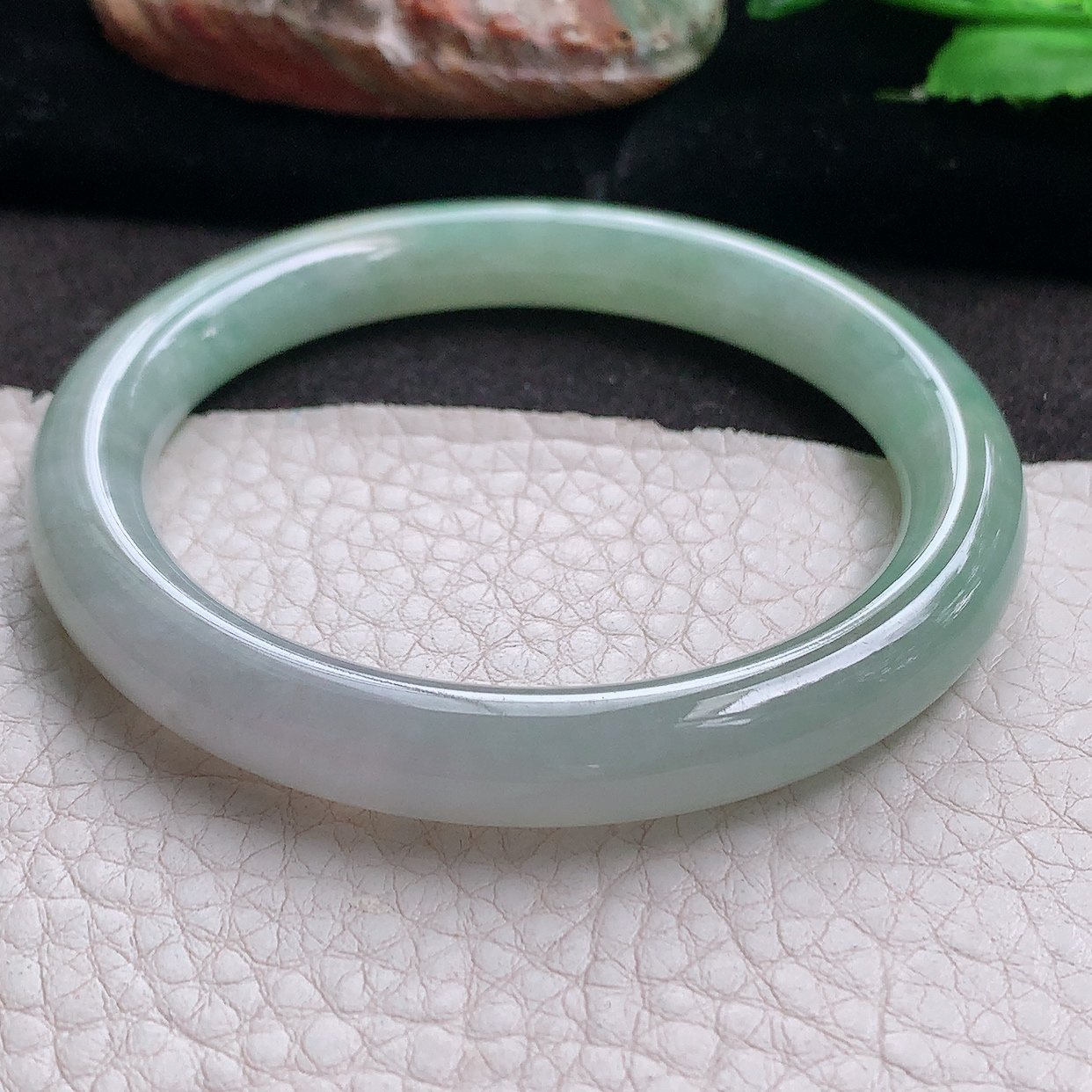 n实拍53.5*8.5叮当镯 缅甸翡翠a货玉手镯清新圆条珠宝玉手环 美人镯