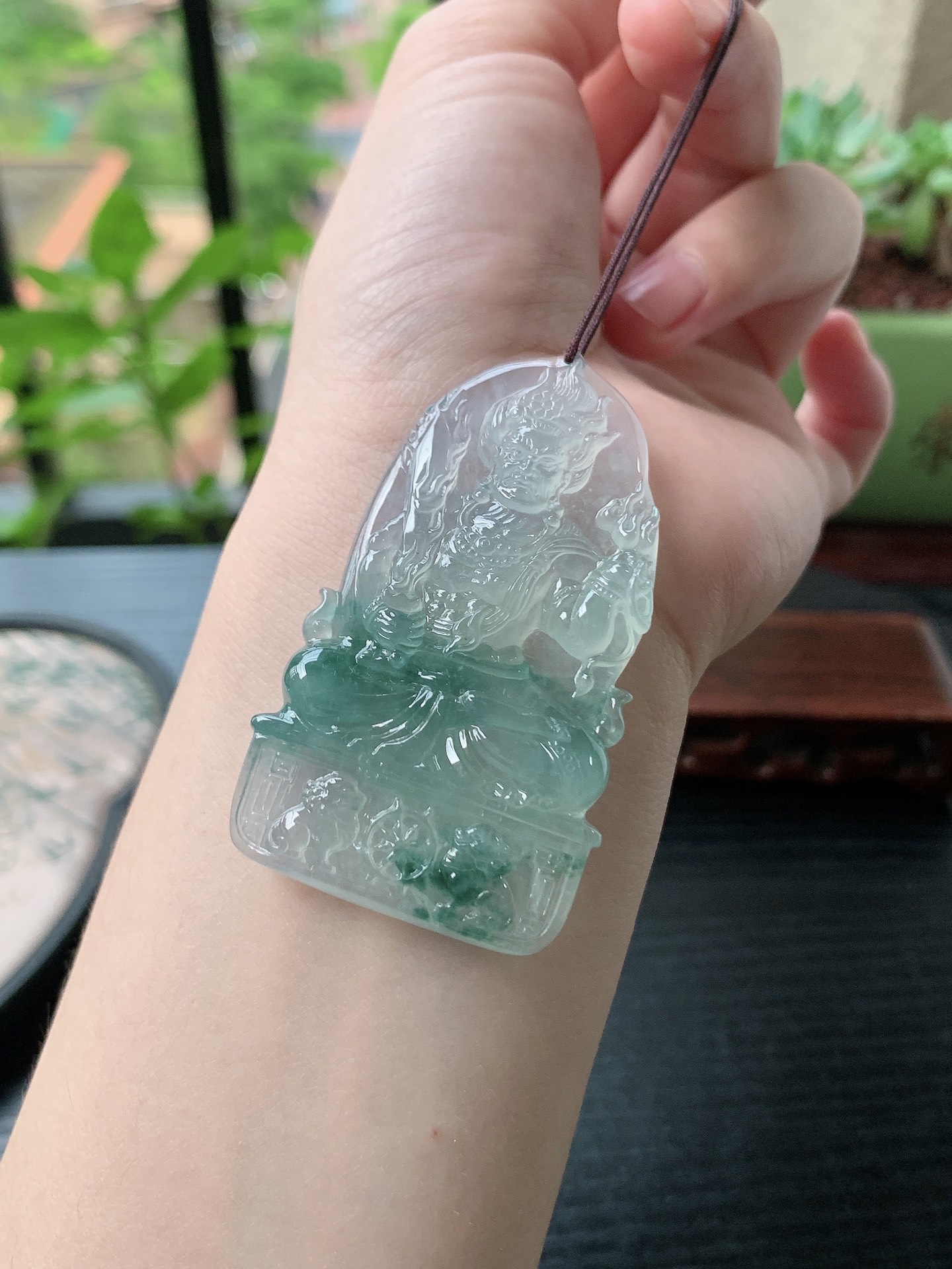 老坑冰种胶感飘花地藏王菩萨吊坠,裸石尺寸:60.5-35.8-6mm