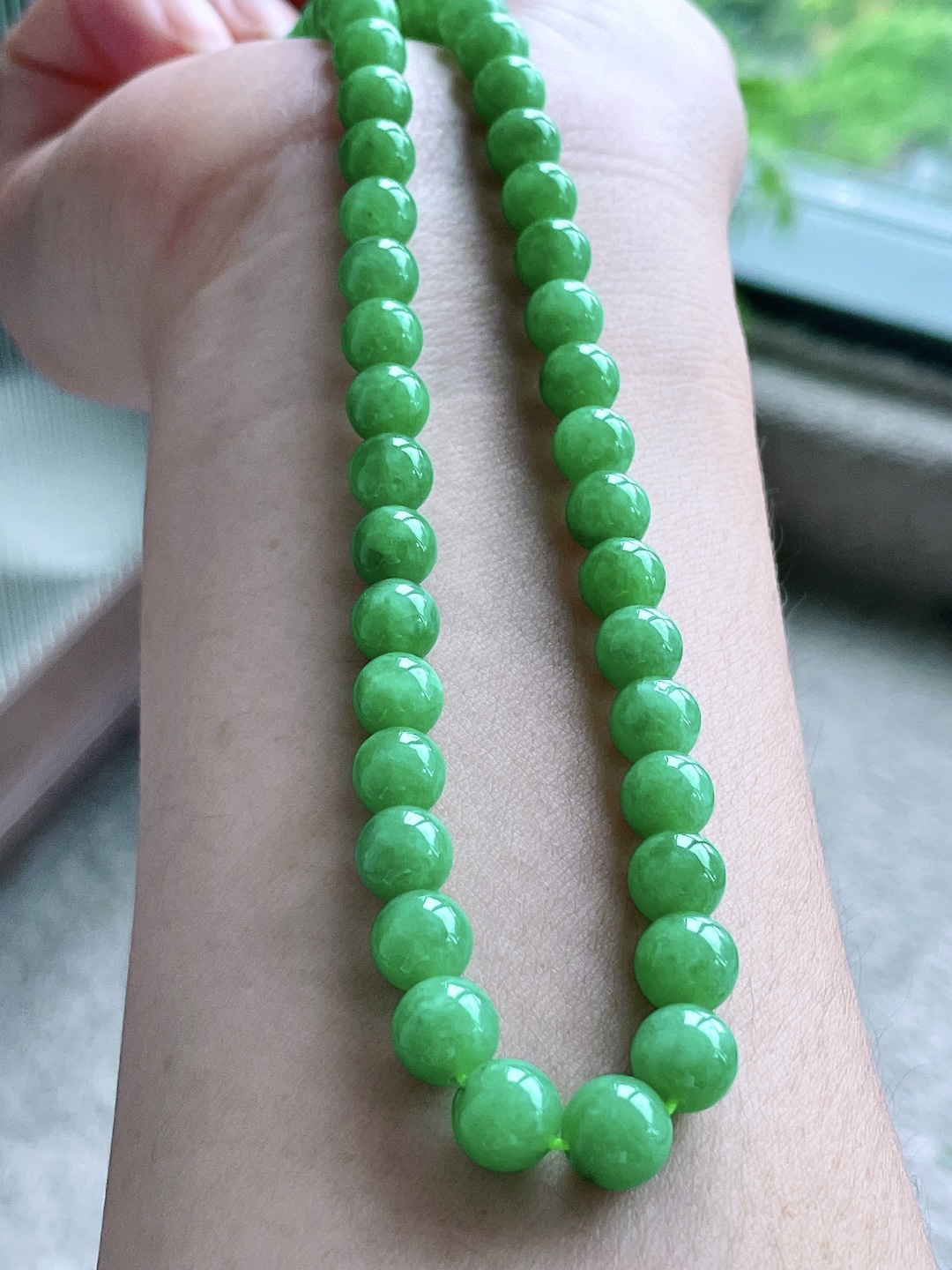 冰阳绿珠链圆珠珠子珠链,性比高 7.4-6.2mm，29cm 49.4克
