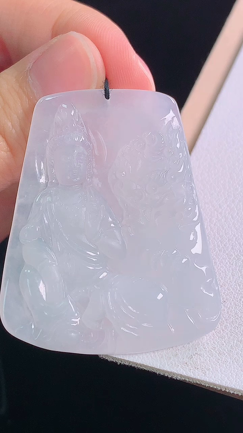 冰种文殊菩萨，无裂，尺寸:42.6-35.3-4.2mm 16