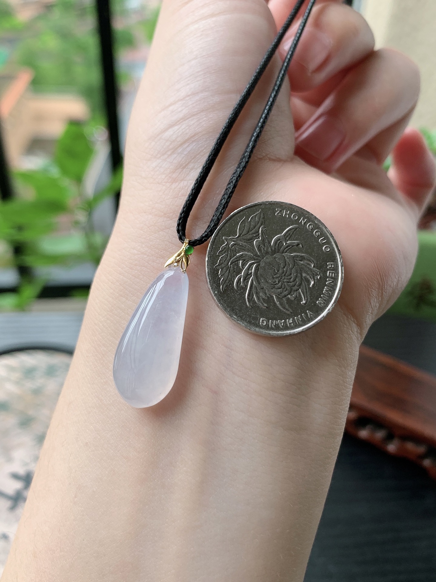 18k金镶嵌老坑冰种胶感冰福瓜吊坠,裸石尺寸:27.2-11.2-6mm