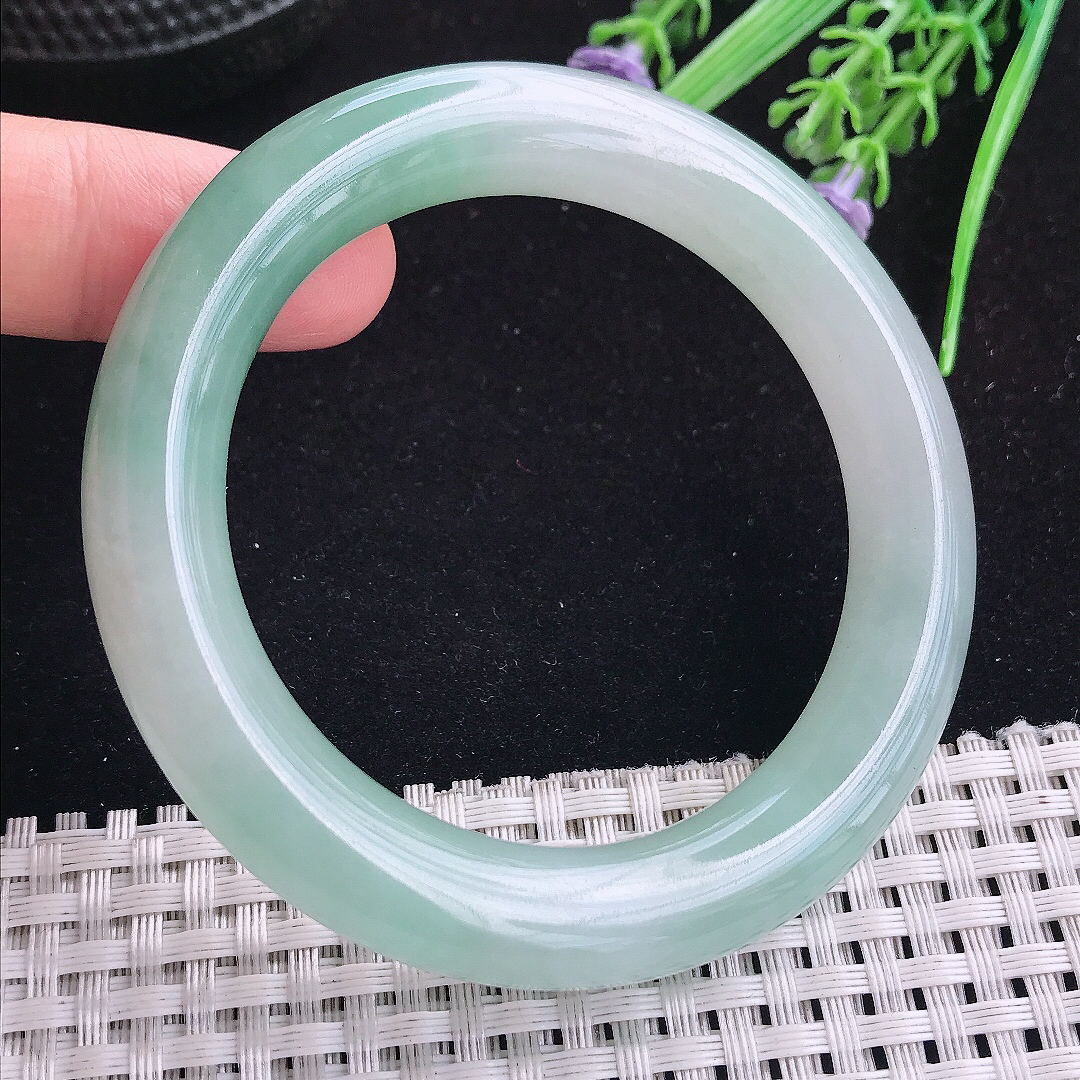 实拍A货翡翠53.5/10.9/10.2平安镯老坑冰胶水灵冰晴圆条手镯翡翠玉手镯