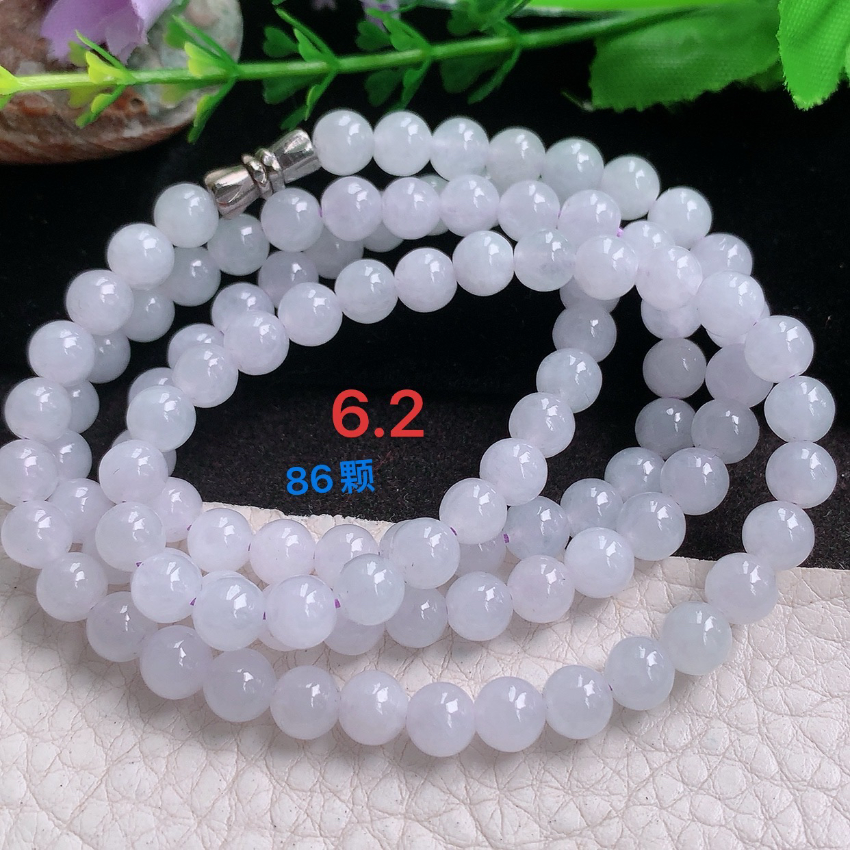 Zen实拍6+mm天然缅甸翡翠白色圆珠项链 精美珠链手串周长约550