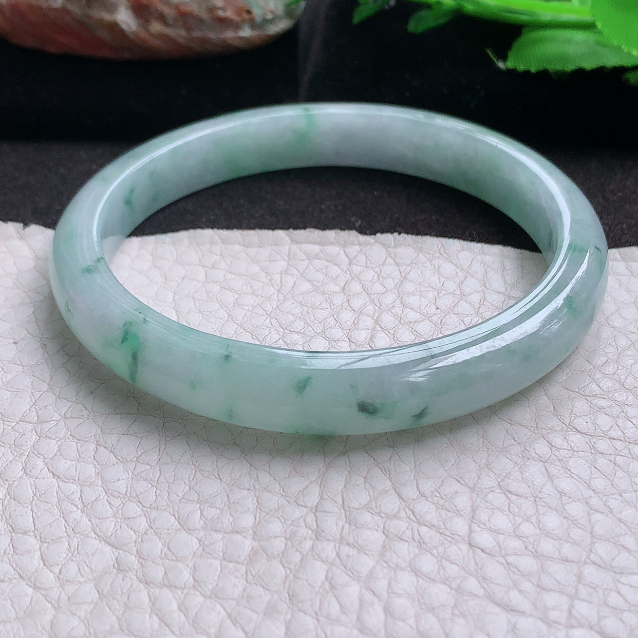 ee大圈口60.5*9.6*7平安镯 缅甸翡翠a货玉手镯冰飘花宽边玉手环