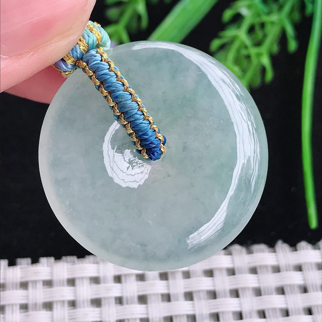 实拍A货翡翠32.5/6老坑冰胶冰透晴底平安扣吊坠翡翠玉牌挂件