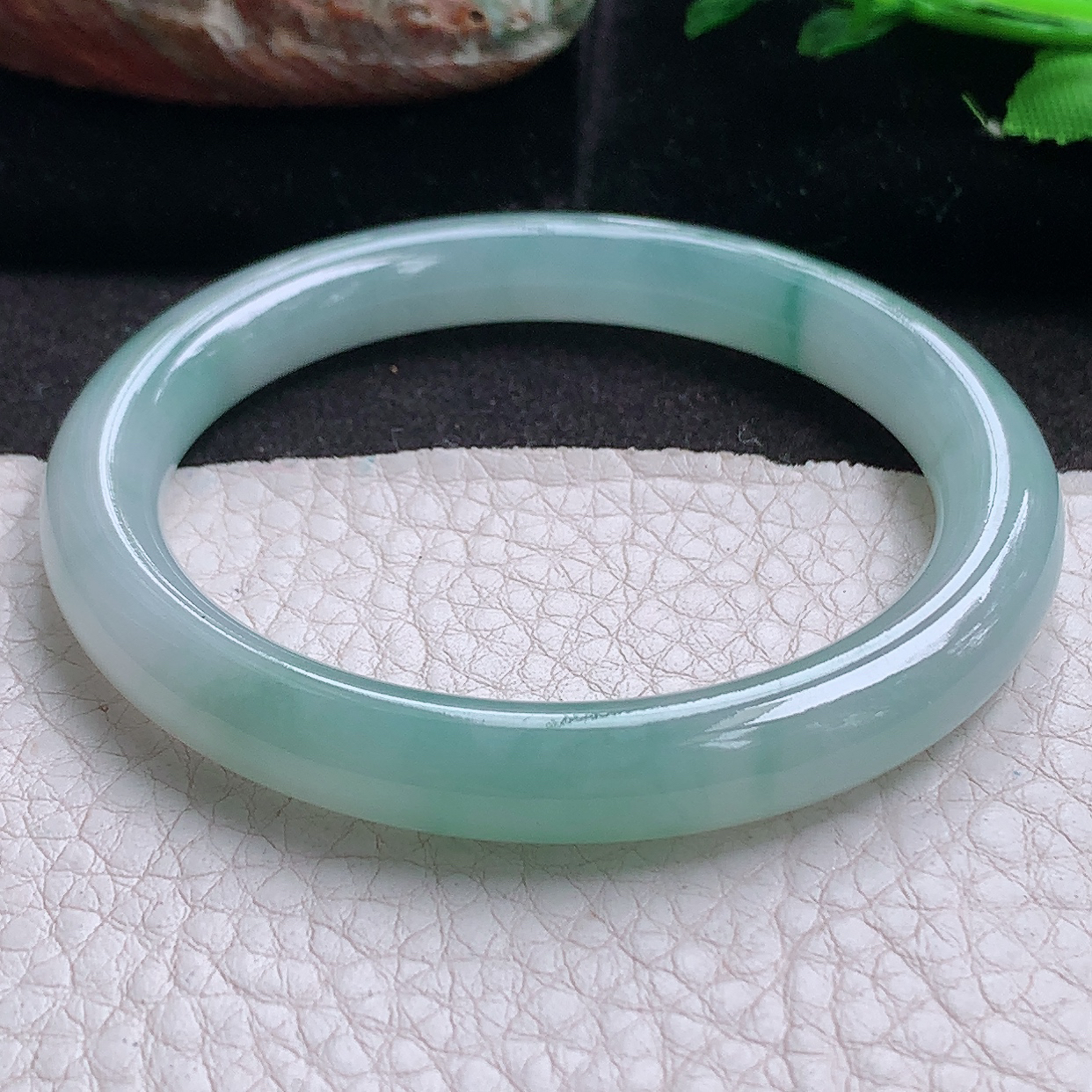 n小圈口51.5*8美人镯 缅甸翡翠a货玉手镯冰飘花圆条秀气玉手环