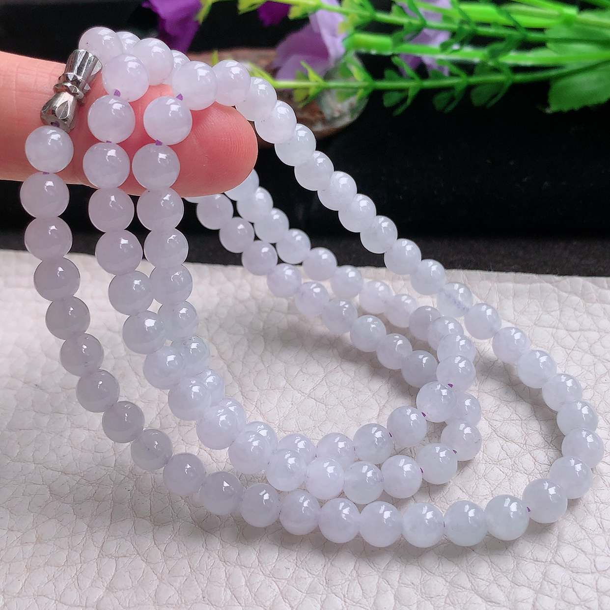 Zen实拍6+mm天然缅甸翡翠白色圆珠项链 精美珠链手串周长约550