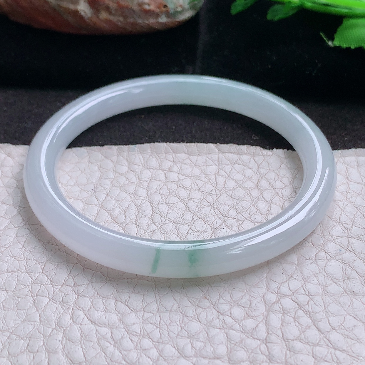 n小圈口51.5*6.5*6.8美人镯 缅甸翡翠a货玉手镯冰飘花圆条秀气玉手环