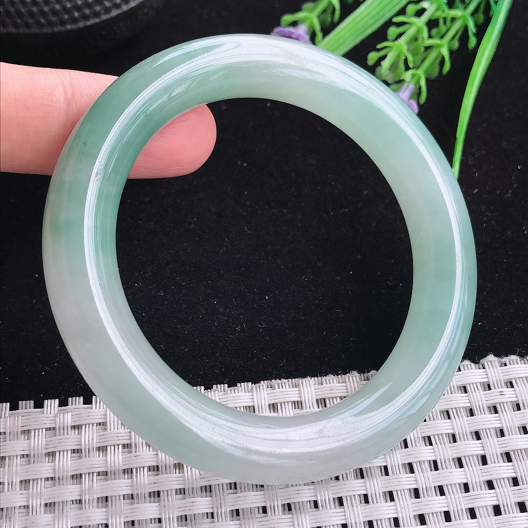实拍A货翡翠53.5/10.9/10.2平安镯老坑冰胶水灵冰晴圆条手镯翡翠玉手镯