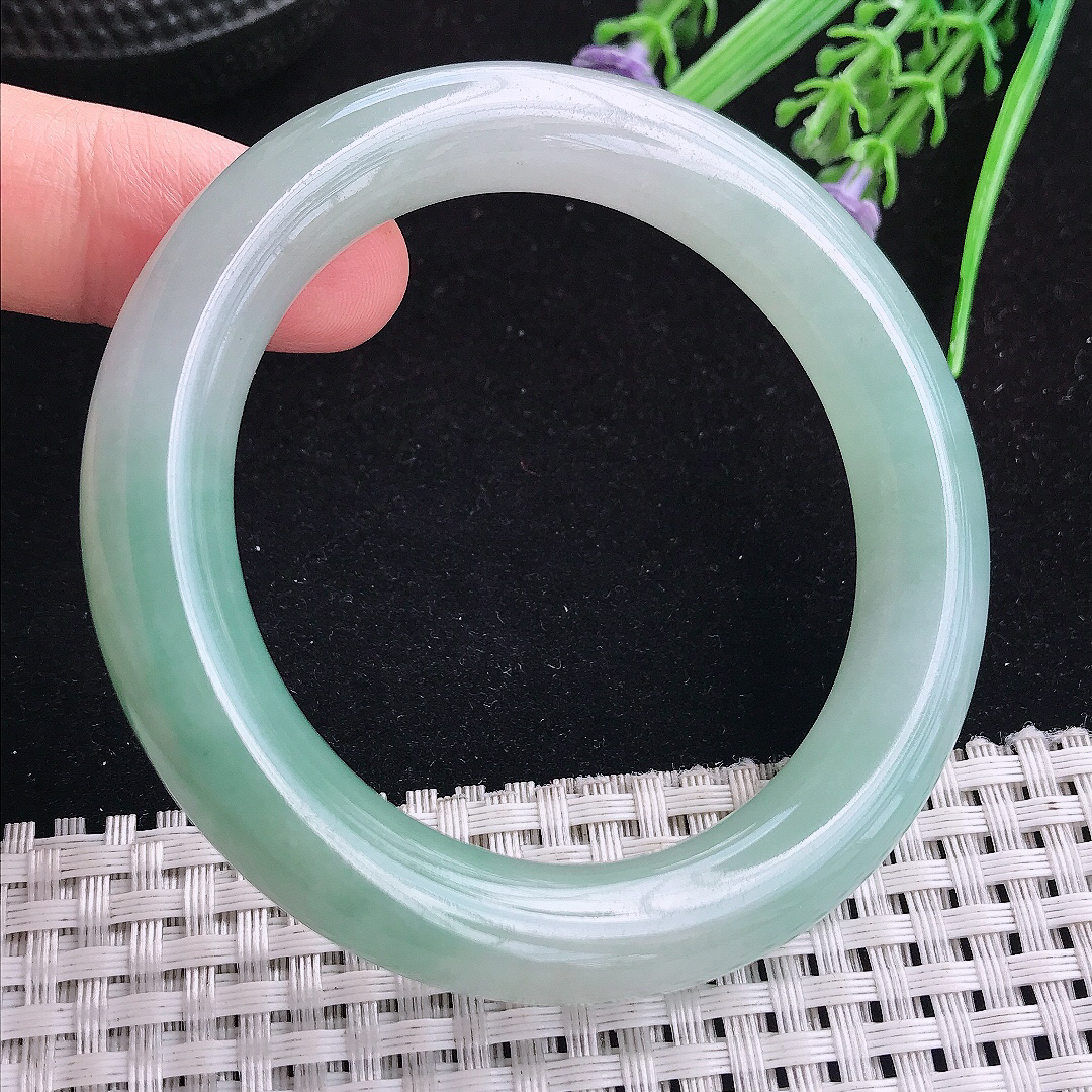 实拍A货翡翠53.5/10.9/10.2平安镯老坑冰胶水灵冰晴圆条手镯翡翠玉手镯