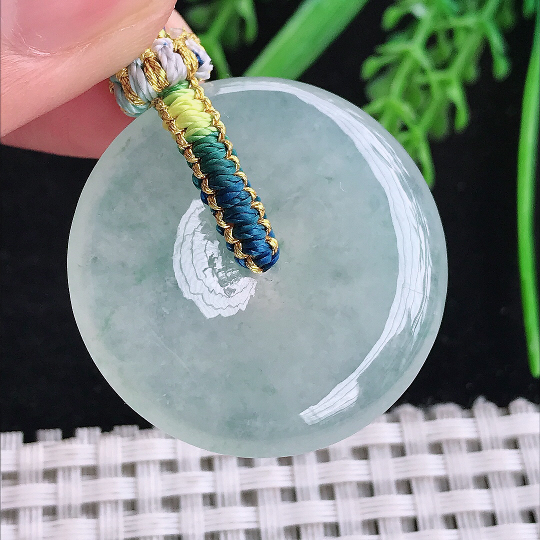 实拍A货翡翠32.5/6老坑冰胶冰透晴底平安扣吊坠翡翠玉牌挂件