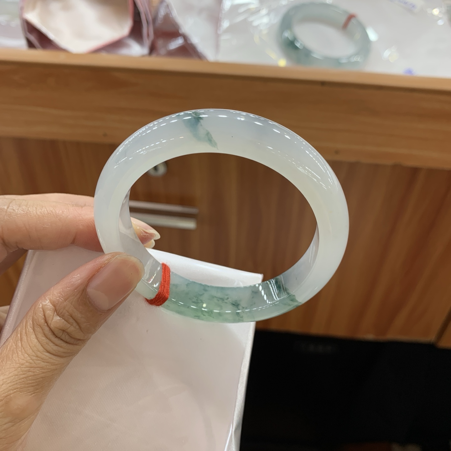 051911JJ 冰飘花正圈翡翠手镯 56.5-12.3-8.4