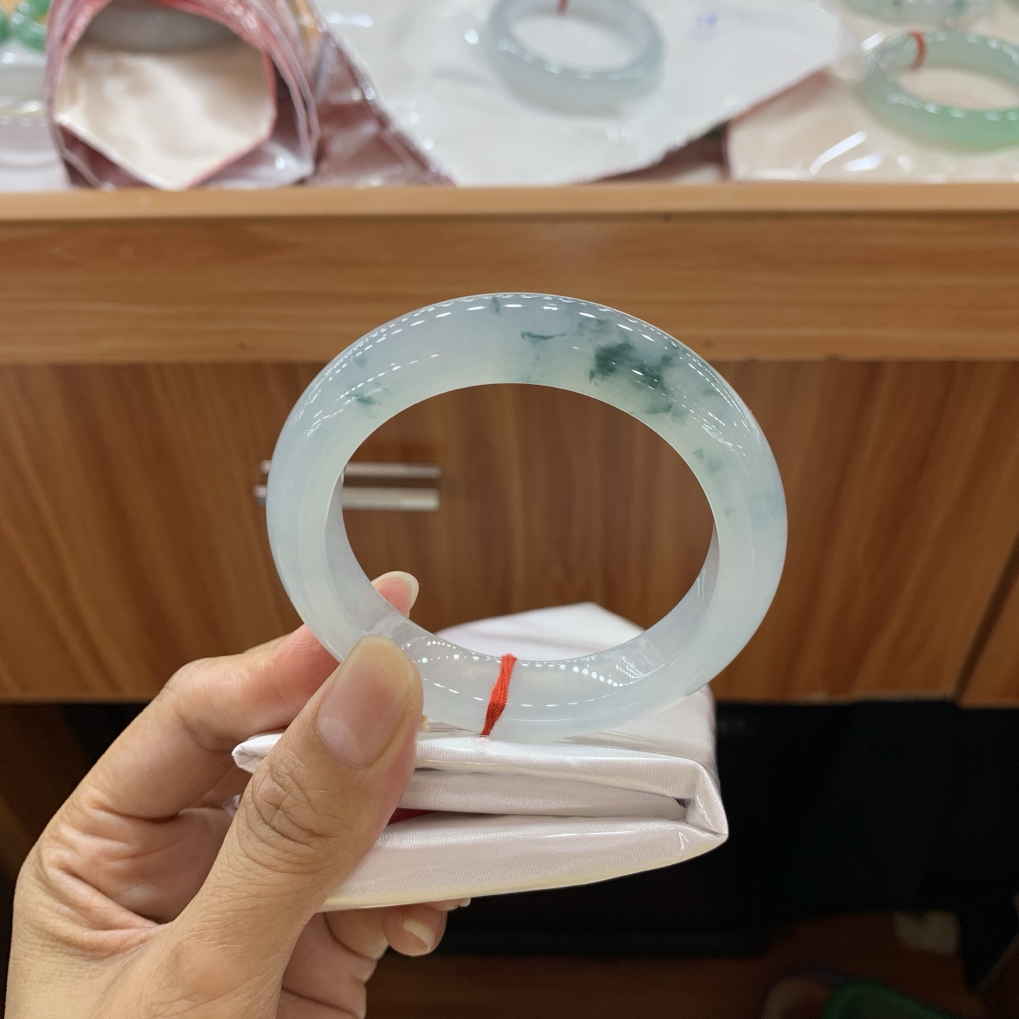 051912JJ 冰飘花正圈翡翠手镯 55-12.1-9.9