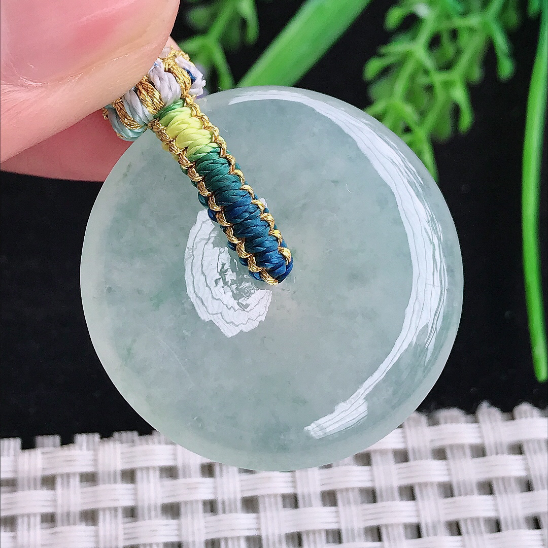 实拍A货翡翠32.5/6老坑冰胶冰透晴底平安扣吊坠翡翠玉牌挂件