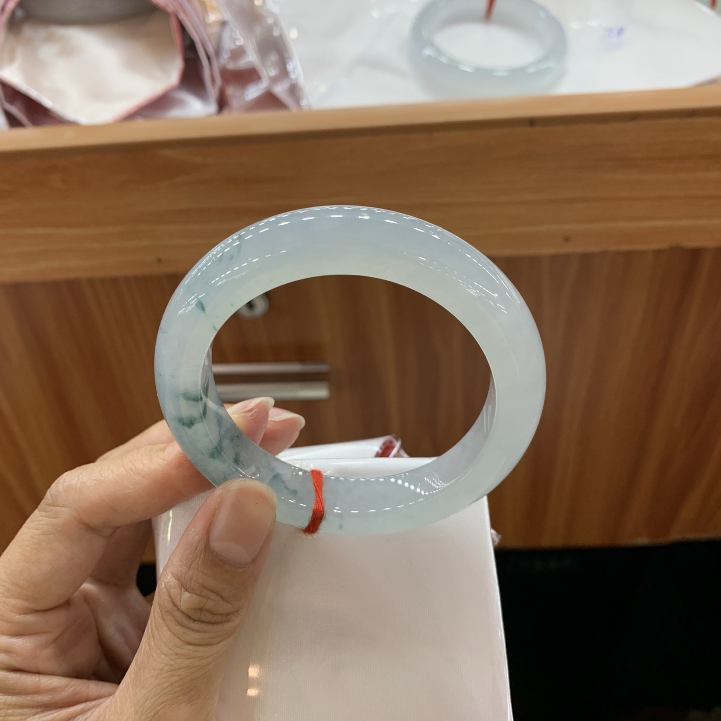 051912JJ 冰飘花正圈翡翠手镯 55-12.1-9.9