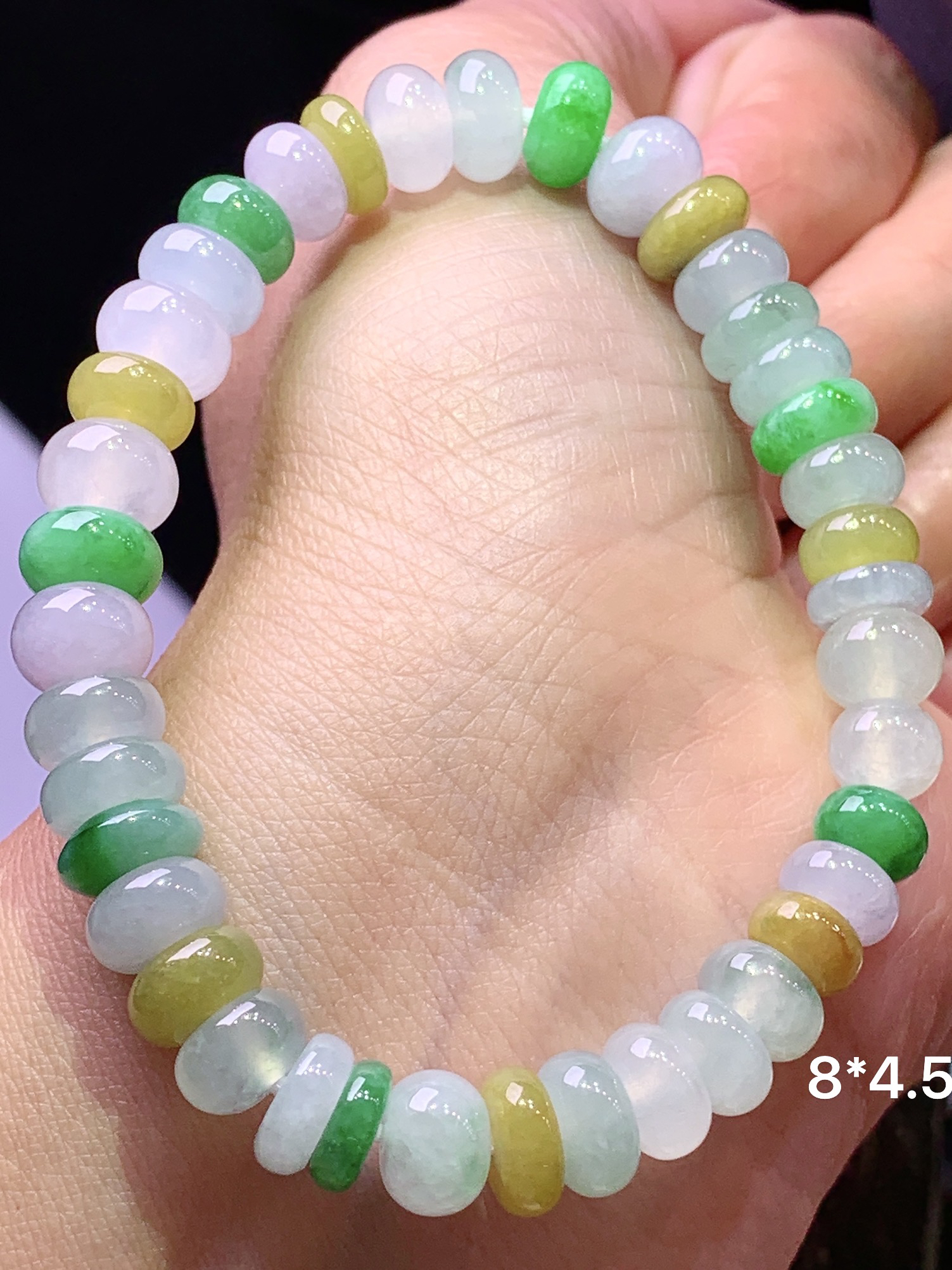 多彩算盘珠手链 玉质细腻 色泽艳丽清新 水润亮眼 整体尺寸8*4.5 s1