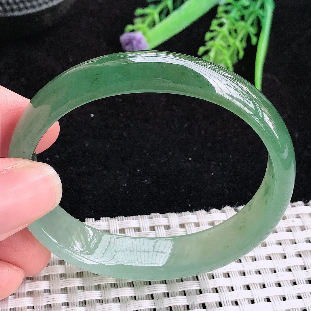 实拍a货翡翠54.8/48/13.8/6.1平安镯老坑冰胶油绿贵妃手镯宽边玉手镯