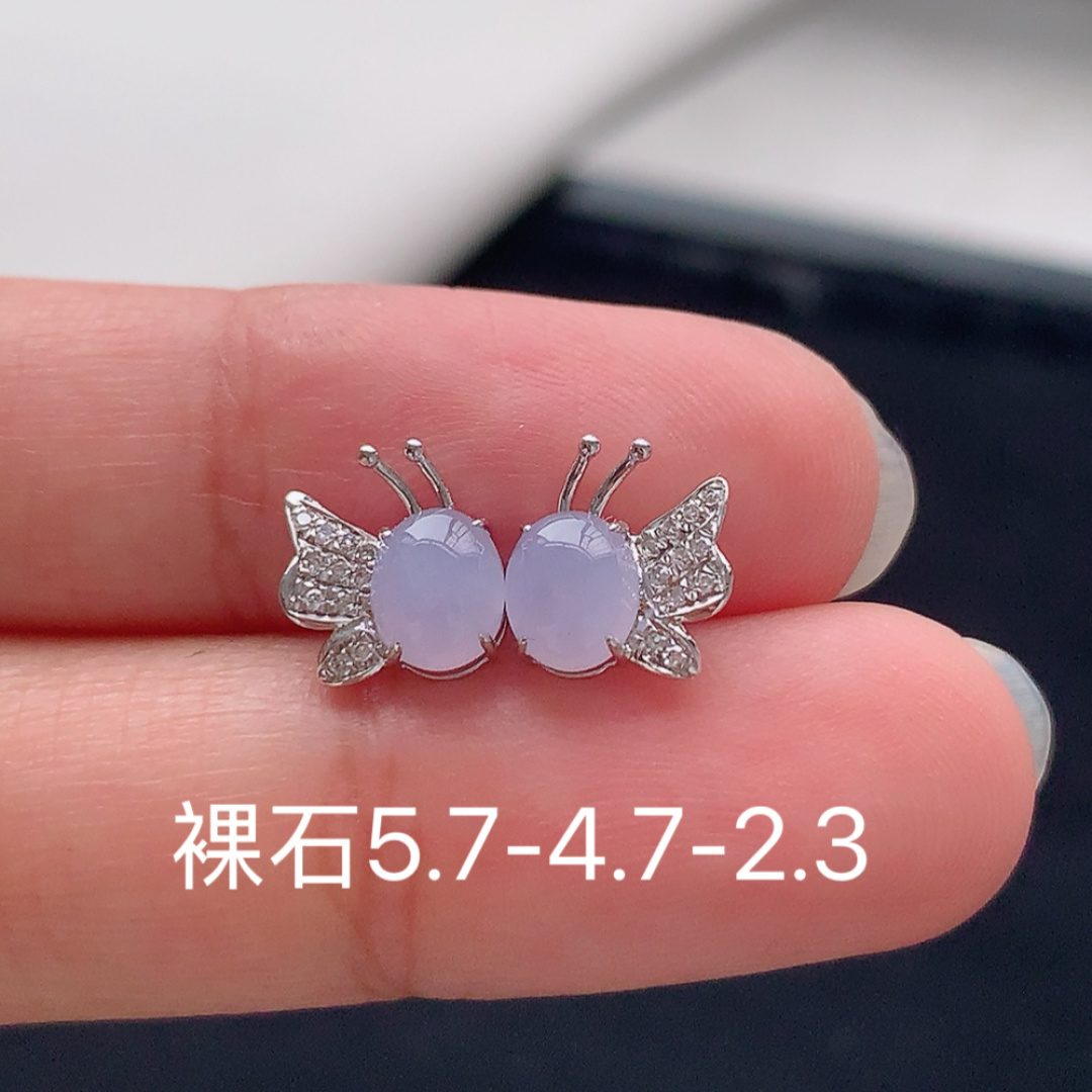 冰紫耳钉 种水好 冰润通透 上耳优雅迷人 货号26518，5.7-4.7-2.3