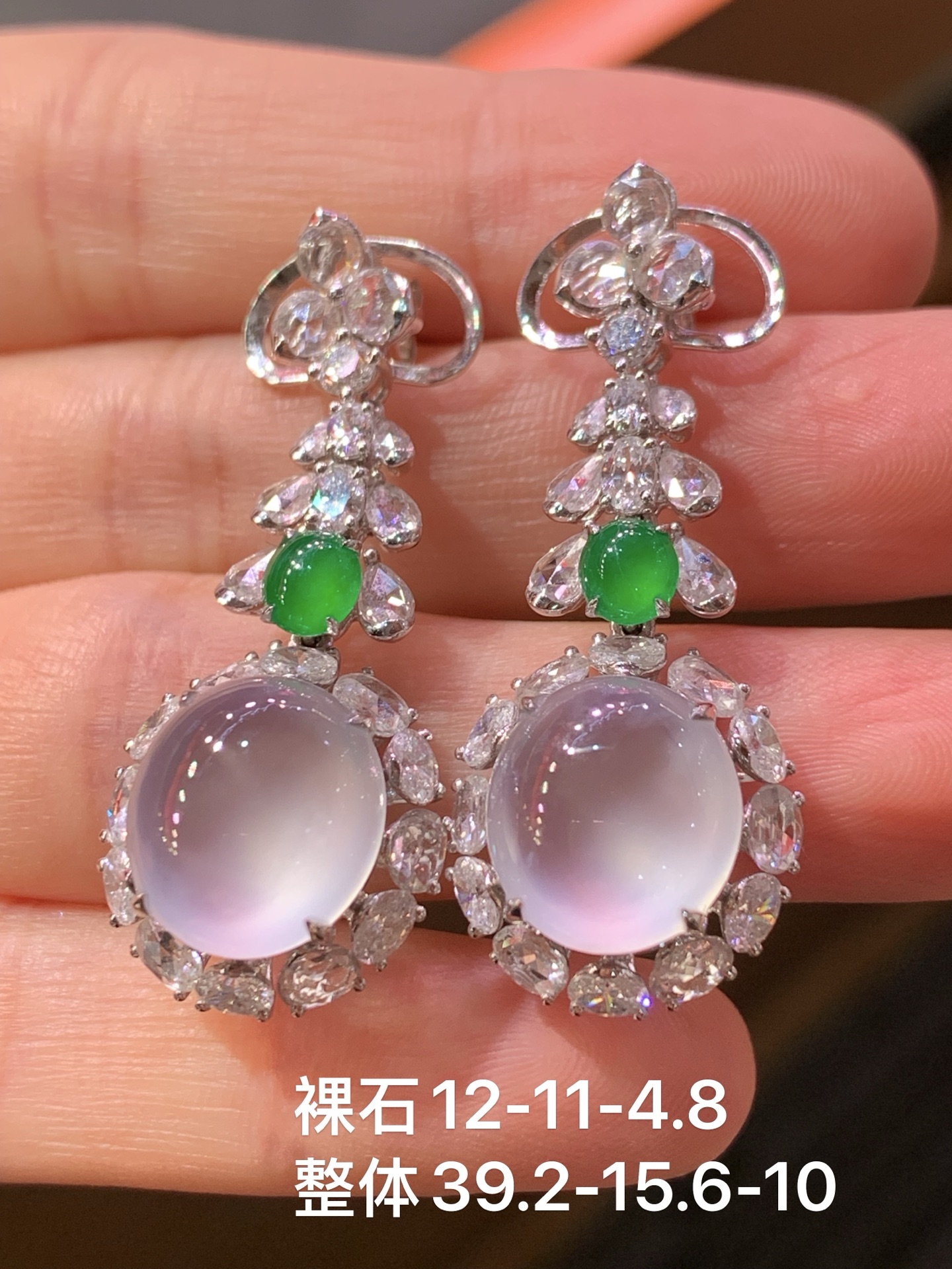 ️ 玻璃种双眼皮起光鸽子蛋耳坠，12-11-4.8