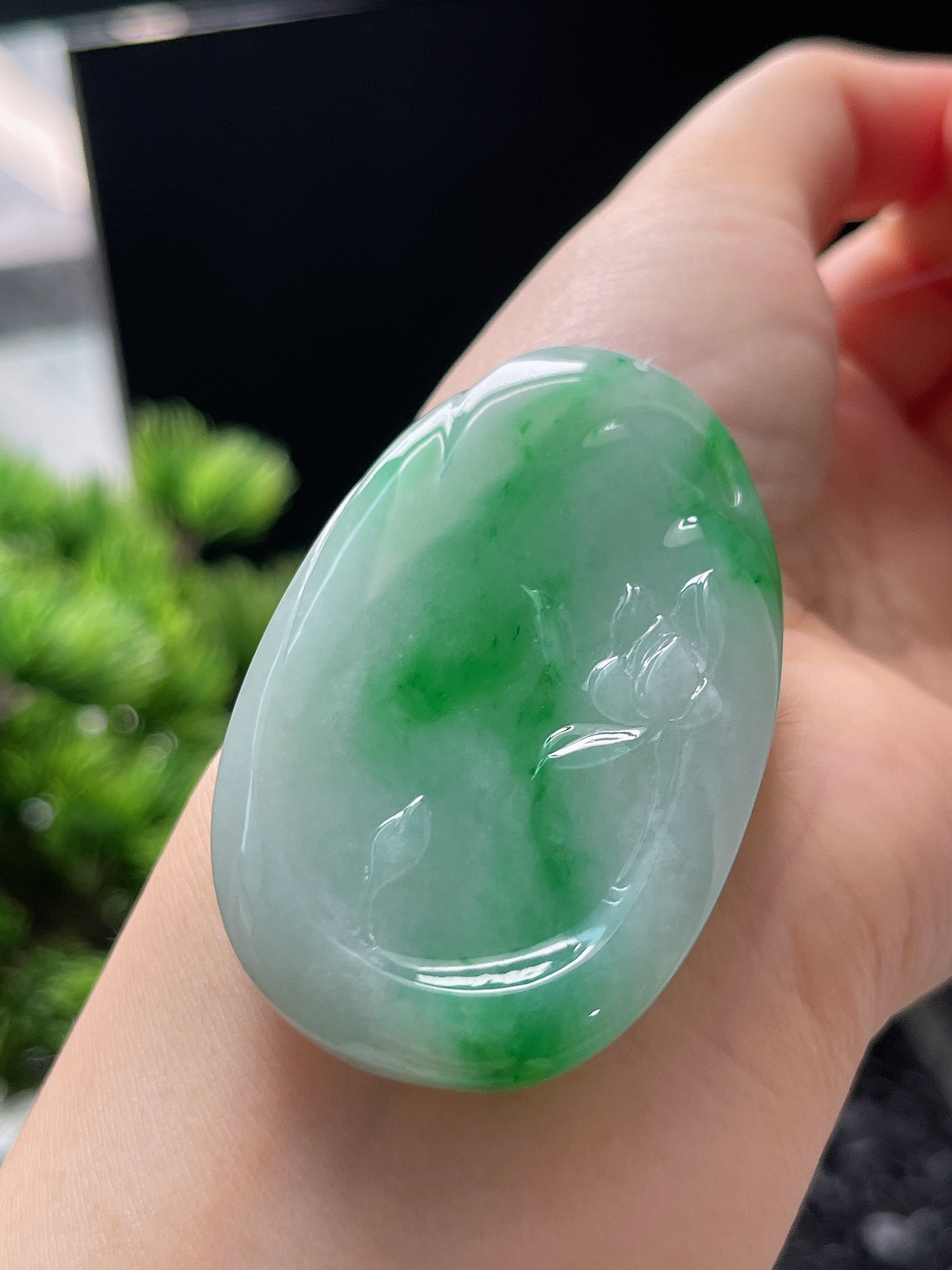 翡翠糯化种飘绿山水牌